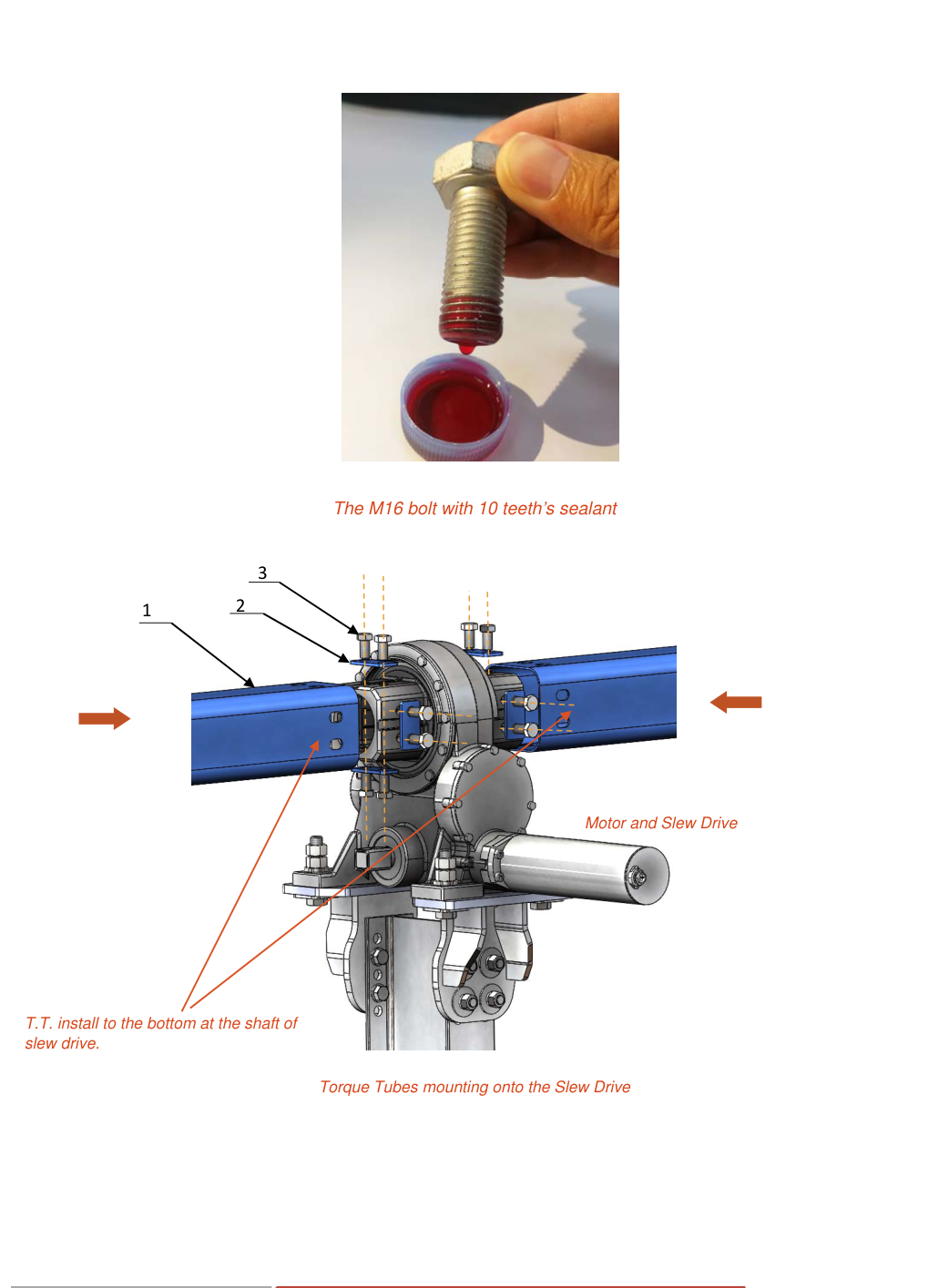 Montaje del torque tube en el slew drive con motor