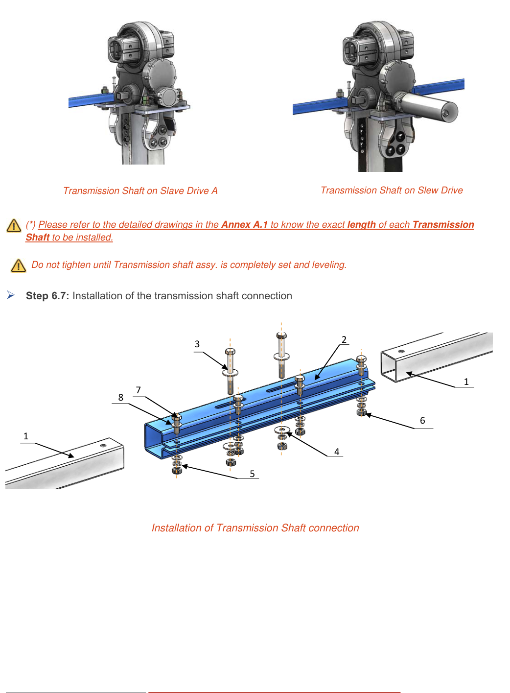 Transmission shaft al slew drive